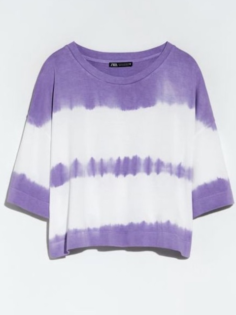 Zara Tie-Dye Cropped Boxy T-Shirt Purple/White- Size Medium